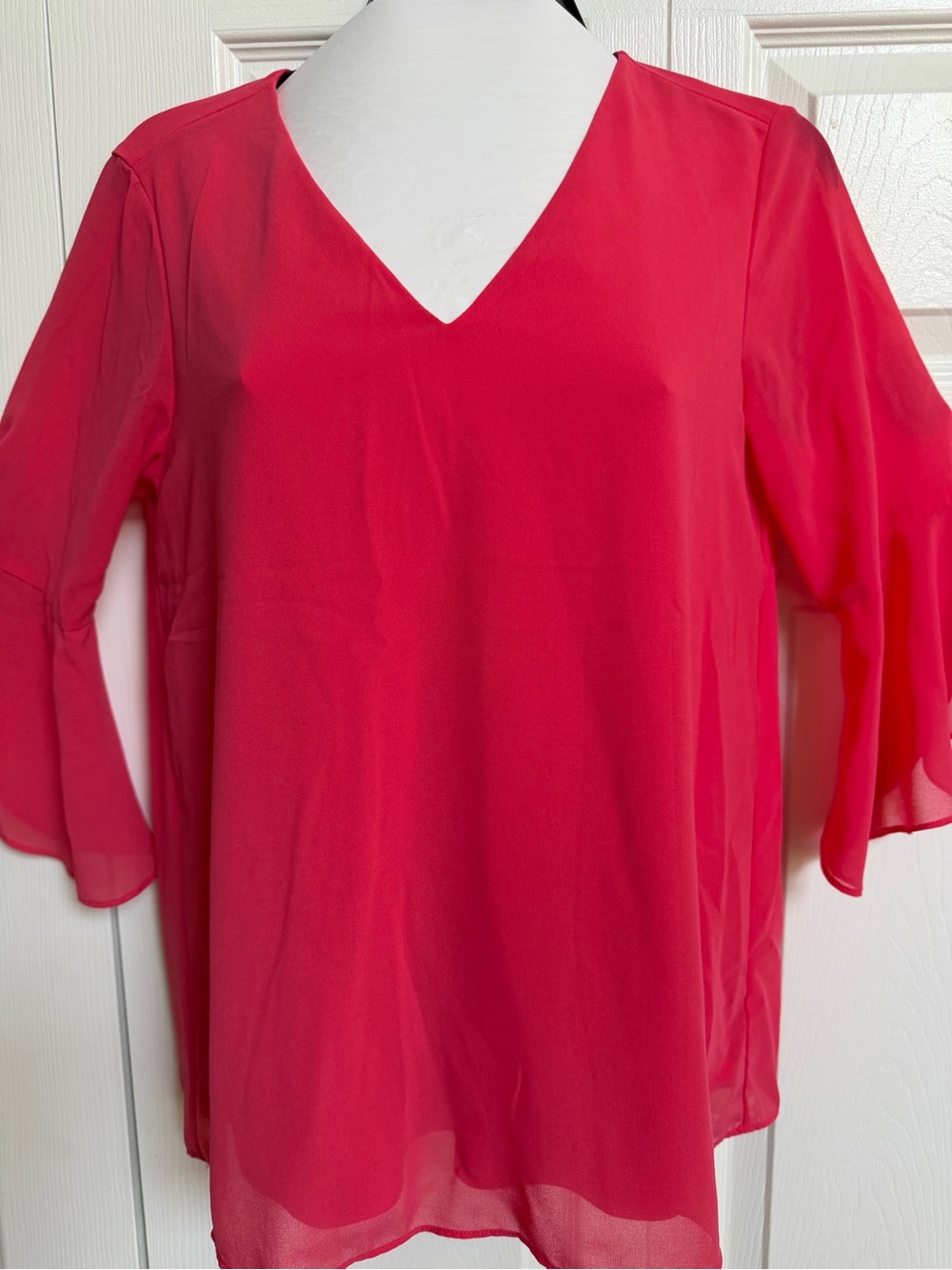 Calvin Klein Women's Raspberry V-Neck Ruffle Sleeve Blouse